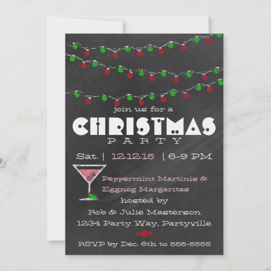 Chalkboard Martini Invitations de Noël (Devant)