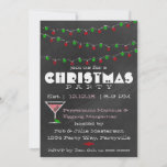 Chalkboard Martini Invitations de Noël<br><div class="desc">Ce design comprend des lampes à craie rouge et verte en tableau noir et un martini à la menthe poivrée.</div>