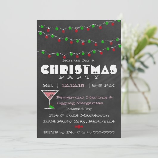 Chalkboard Martini Kerst Uitnodigingen (Staand voorkant)