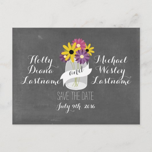 Chalkboard Mason Fleurs Jar Enregistrer Date Carte (Devant)