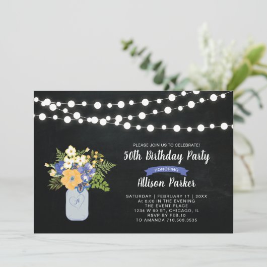 Chalkboard, Mason Jar 50e Anniversaire Invitation (Debout devant)