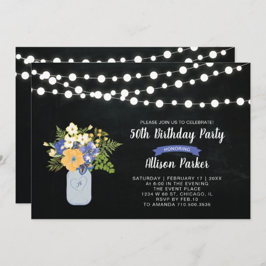 Chalkboard, Mason Jar 50e Anniversaire Invitation (Devant / Derrière)