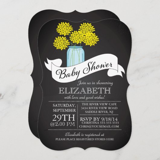 Chalkboard Mason Jar Baby shower Invitation (Devant / Derrière)