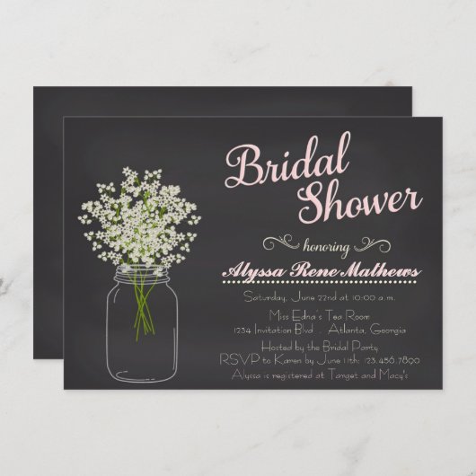 Chalkboard Mason Jar Bébé Invitation à respirer PI (Devant / Derrière)