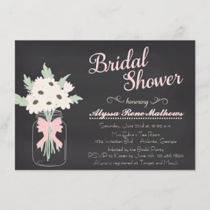 Chalkboard Mason Jar Bridal Shower Invitation PINK Kaart