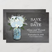 Chalkboard Mason Jar Hydrangeas | BEWAREN VAN DE D Save The Date (Voorkant / Achterkant)