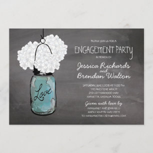 Chalkboard Mason Jar Hydrangeas   Engagement Party Kaart