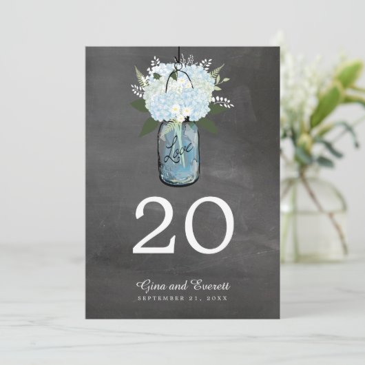 Chalkboard Mason Jar Hydrangeas | Numéro de table (Debout devant)