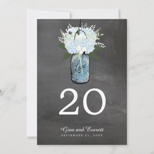 Chalkboard Mason Jar Hydrangeas | Numéro de table (Dos)