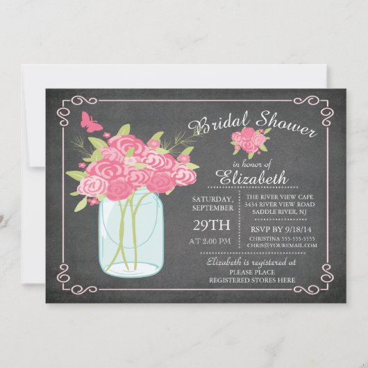 Chalkboard Mason Jar Invitation de la douche nupti (Devant)