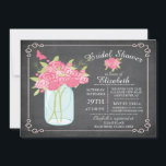 Chalkboard Mason Jar Invitation de la douche nupti<br><div class="desc">Invitation de la nuptiale Mason Jar moderne avec un pot de maçon de campagne rempli de fleurs roses de cottage rose sur un arrière - plan chic de tableau noir avec un joli accent floral & papillon et un cadre lunatique. Retournez notre invitation de douche nuptiale pour voir un retour...</div>
