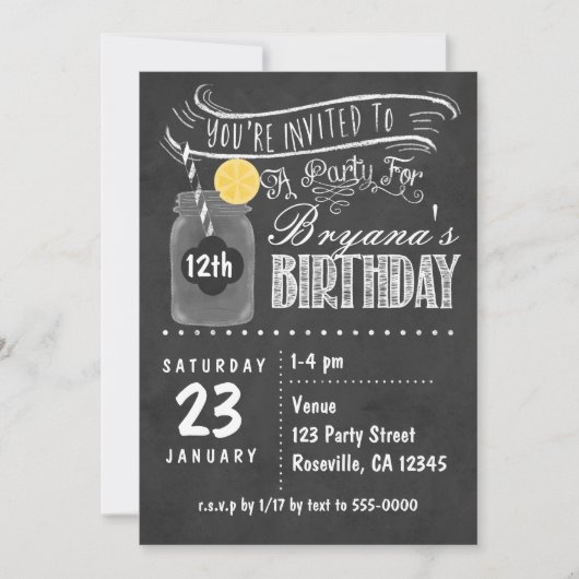 Chalkboard Mason Jar Invitations de fête d'anniver (Devant)