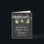 Chalkboard Mason Jar Lights Russe Mariage Merci<br><div class="desc">Un beau mariage rustique vous remercie les cartes avec des bocaux de mason et des lampes à cordes. Chalkboard mariage vous remercie les cartes pour les mariages spéciaux d'été,  de printemps,  d'automne et d'hiver.</div>