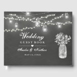 Chalkboard Mason Jar Mariage livre d'hôtes<br><div class="desc">Joli fil mason lumières de jarre avec bocal de respiration bébé sur l'arrière - plan de tableau noir. Plus de beaux livres d'hôtes mariages dans le Little Bayleigh Store!</div>