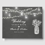 Chalkboard Mason Jar Mariage livre d'hôtes<br><div class="desc">Joli fil mason lumières de jarre avec bocal de respiration bébé sur l'arrière - plan de tableau noir. Plus de beaux livres d'hôtes mariages dans le Little Bayleigh Store!</div>