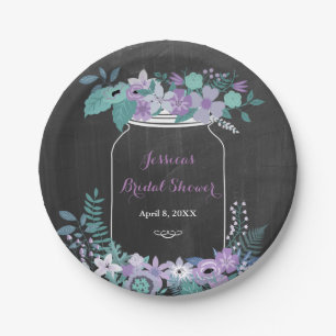 Chalkboard Mason Jar Purple Floral Bridal Shower Papieren Bordje