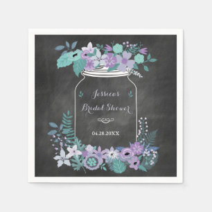 Chalkboard Mason Jar Purple Floral Bridal Shower Servet