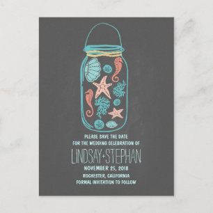 Chalkboard mason jar strand bruiloft opslaan van d aankondigingskaart