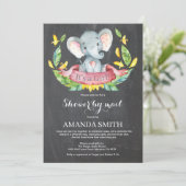 Chalkboard Meisje Olifant Baby shower per Mail Kaart (Staand voorkant)