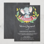 Chalkboard Meisje Olifant Baby shower per Mail Kaart (Voorkant / Achterkant)