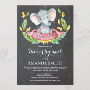 Chalkboard Meisje Olifant Baby shower per Mail Kaart