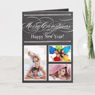 Chalkboard Merry Christmas Family Photo Card Feestdagen Kaart