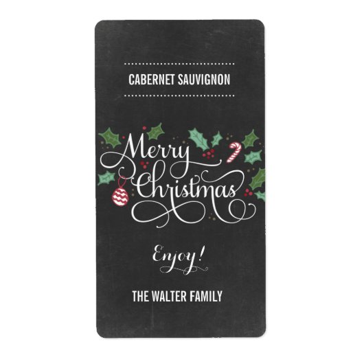 Chalkboard Merry Christmas Wijn Flesjes Etiketten (Voorkant)