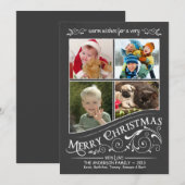 Chalkboard Merry Kerstmis 4-fotoplatte kaart (Voorkant / Achterkant)