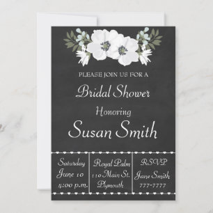 Chalkboard met witte bloemen Anemone bruids douche Kaart