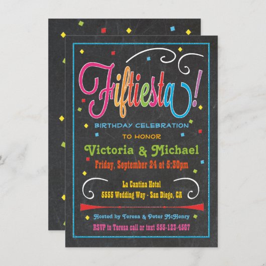 Chalkboard Mexican Fiesta 50th Party Invitation (Devant / Derrière)