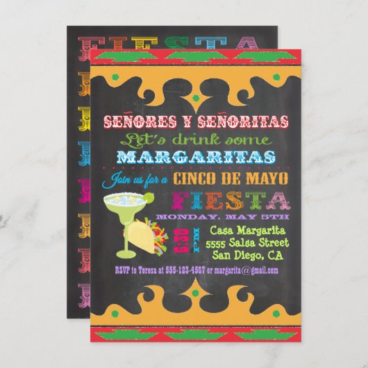 Chalkboard Mexican Fiesta Cinco de Mayo Invitation Kaart (Voorkant / Achterkant)