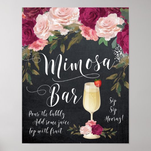 Chalkboard Mimosa Bar, gebarenteerde florale Poster (Voorkant)