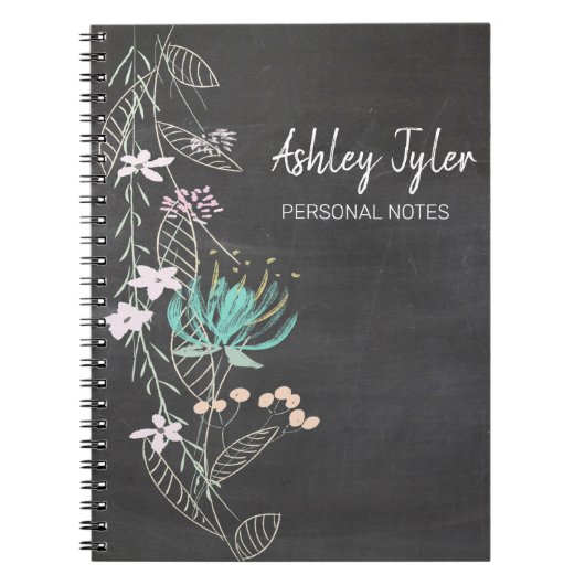 chalkboard mint floral girly gepersonaliseerd notitieboek (Voorkant)