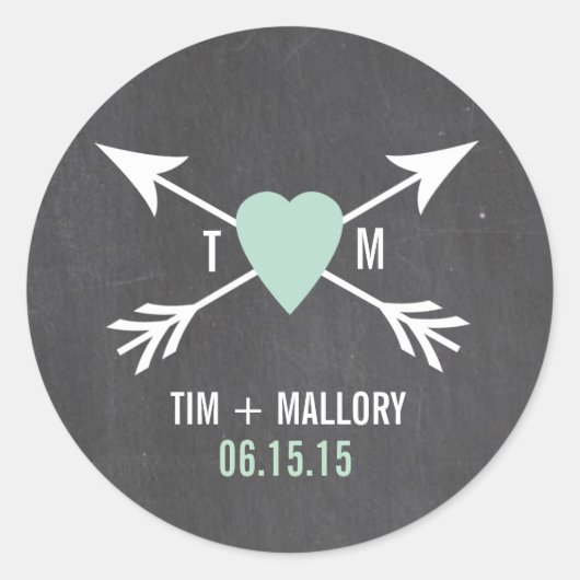 Chalkboard Mint Heart + Arrow | Weddenschappen Ronde Sticker (Voorkant)
