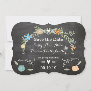 Chalkboard Mint Pink Aqua Floral Garland Wedding Kaart
