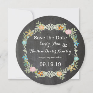 Chalkboard Mint Pink Aqua Floral Garland Wedding Save The Date