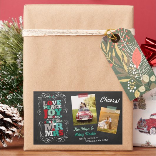 Chalkboard Mistletoe  Eerste Kerstfoto Rechthoekige Sticker (Feestdagen)