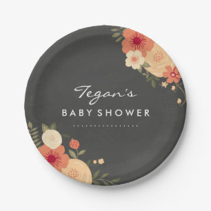 Chalkboard Modern Floral Baby shower Papier Borden Papieren Bordje