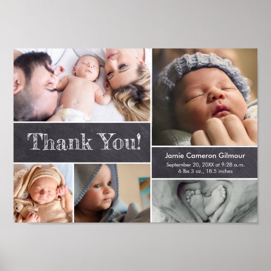 Chalkboard Modern Photos Baby shower Hartelijk dan Poster (Voorkant)