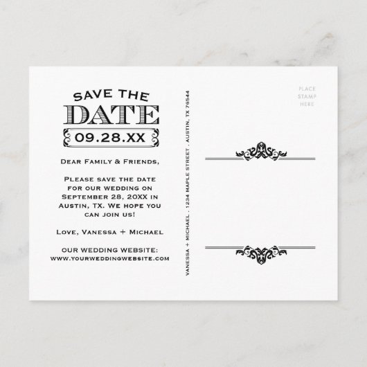 Chalkboard Modern  Sla de datum op Aankondigingskaart (Achterkant)