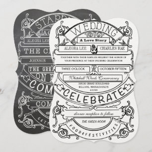 Chalkboard  Modern Typography Wedding Kaart