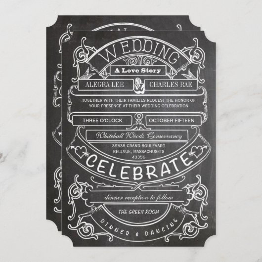 Chalkboard  Modern Typography Wedding Kaart (Voorkant / Achterkant)