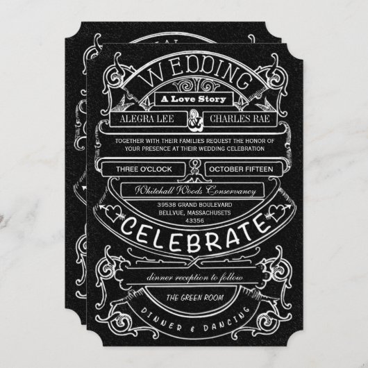 Chalkboard  Modern Typography Wedding Kaart (Voorkant / Achterkant)