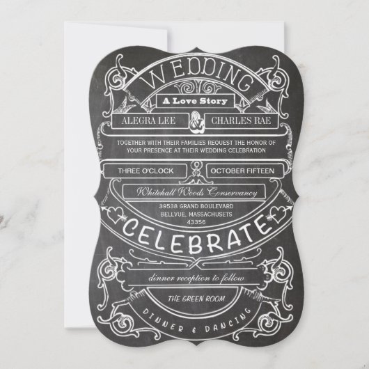 Chalkboard  Modern Typography Wedding Kaart (Voorkant)