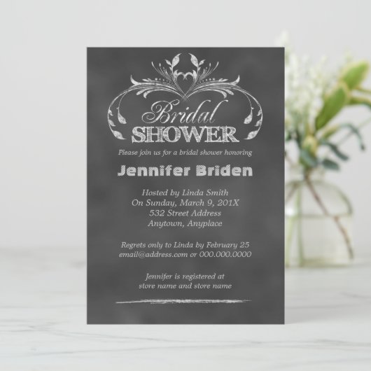 Chalkboard Moderne Douche nuptiale Invitations (Debout devant)