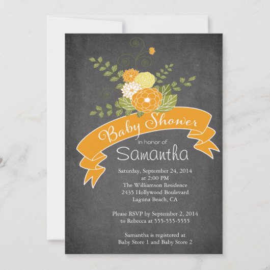 Chalkboard moderne Floral Baby Shower Invitations (Devant)