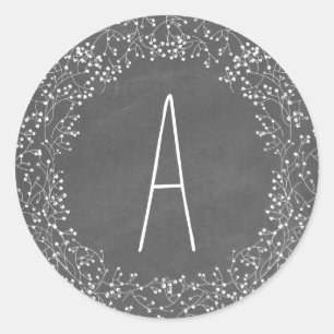 Chalkboard Monogram Baby's Breath Bruiloft Ronde Sticker