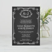 Chalkboard Monogram Typografie Wedding Invitations Kaart (Staand voorkant)