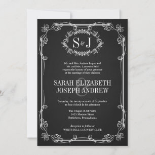 Chalkboard Monogram Typografie Wedding Invitations Kaart