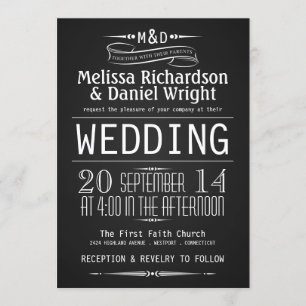 Chalkboard Monogram Typografie Wedding Invitations Kaart